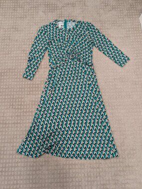 Donna Morgan Green Pink Geometric Twist Jersey Dress - Women's sz 2